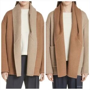 Vince Coat Reversible Shawl Collar Wool Brown Tan EUC Size Small